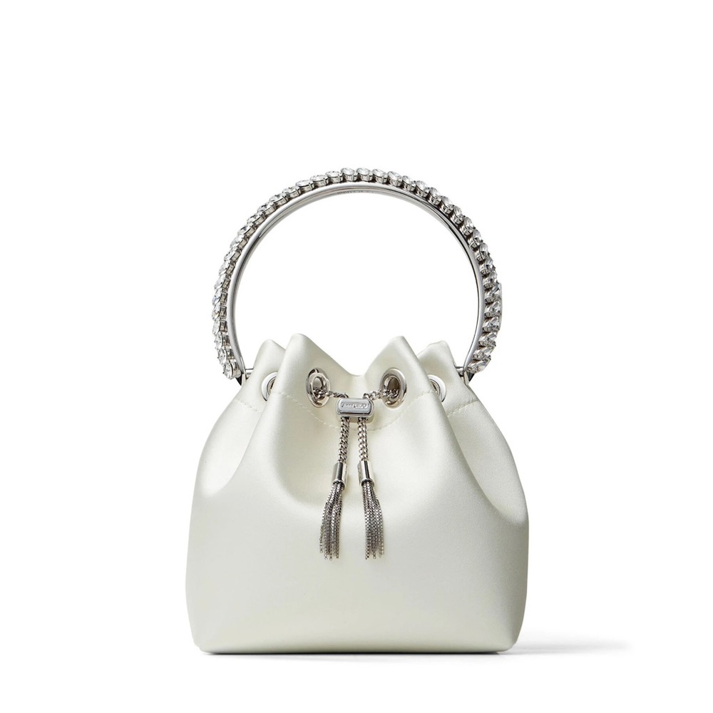 Jimmy Choo Bon Bon Ivory Satin Bag with Crystal Handle